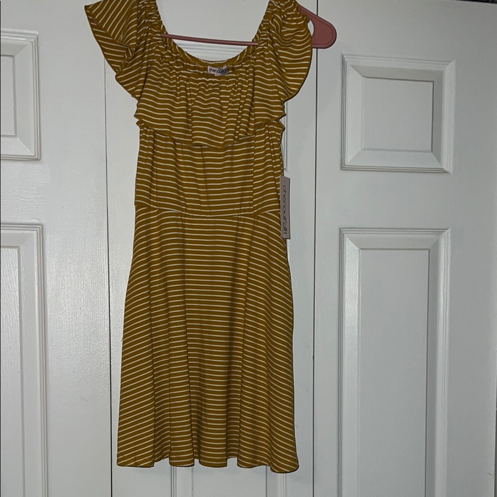 Yellow Striped Ruffle Dress